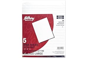 Hilroy Wide Ruled Letter Pads, 8-3/8 X 10-7/8 Inches, 5 Pack, White, 96 Sheets (51250)