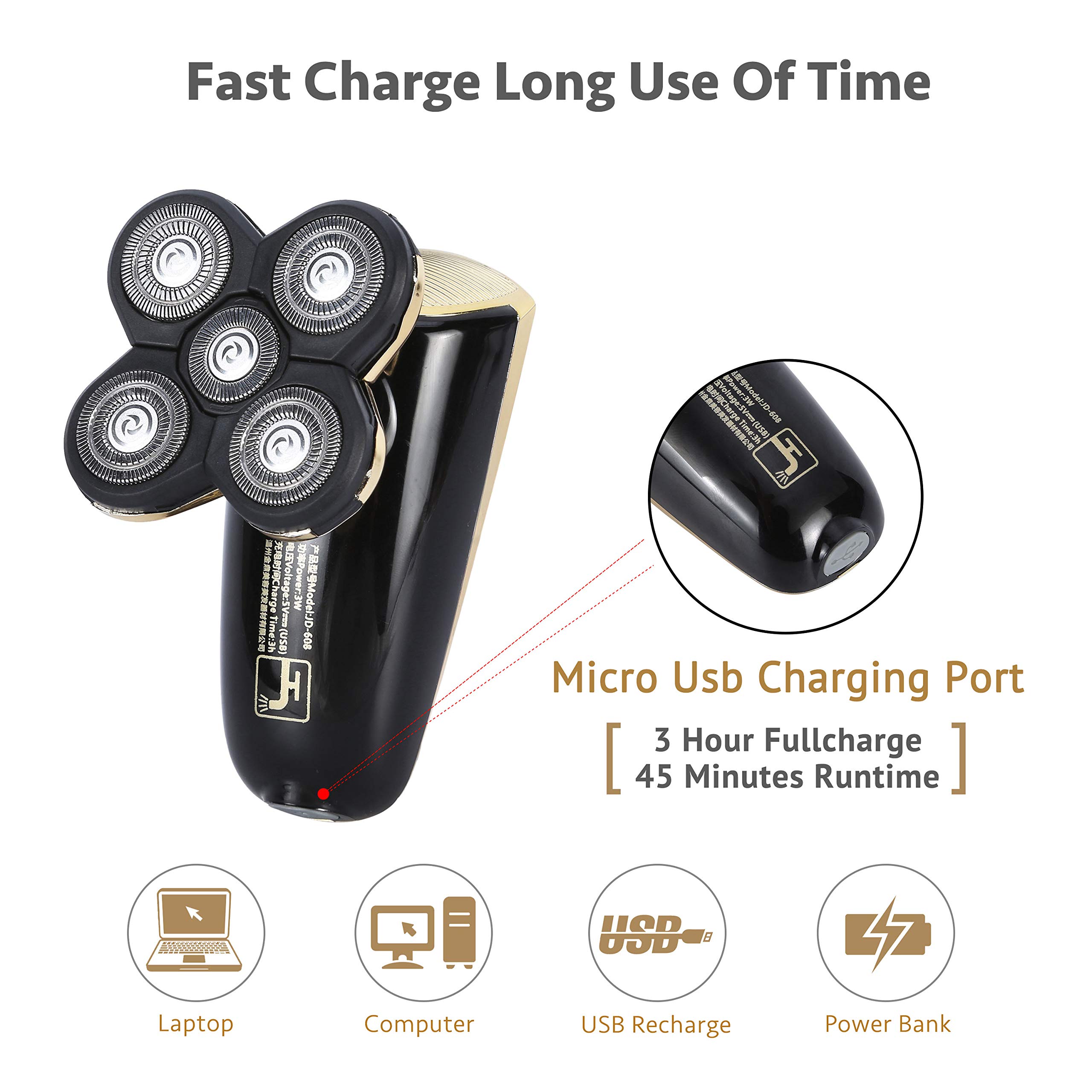 Electric Rotary Shaver Wet Dry, Beautlinks 5 Head USB Rechargeable Electric Razors for Men with Cleaning Nose Hair Face Cordless Beard Trimmer