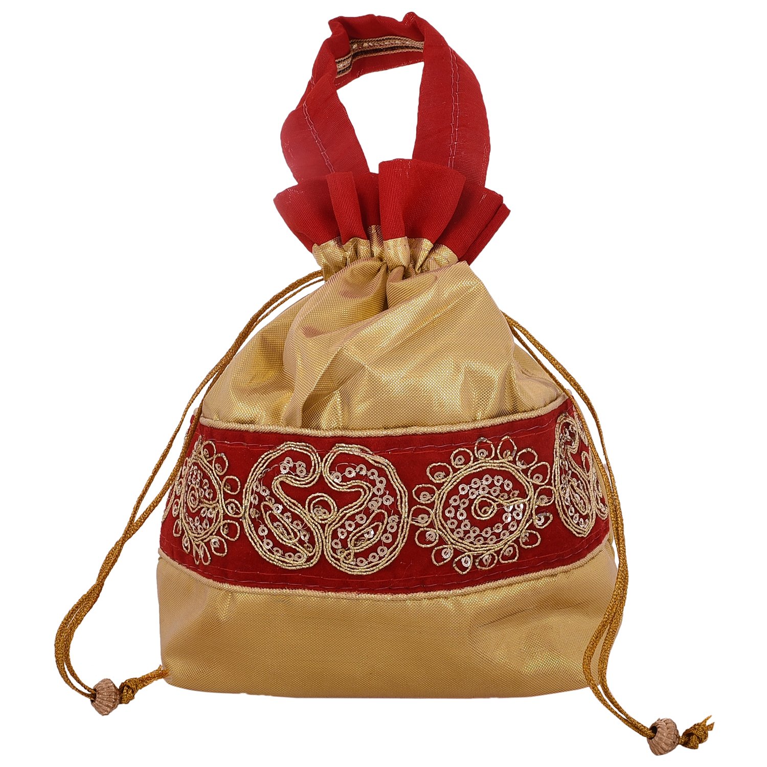 craft trade silk embellished work drawstring multicolor potli bag (14 x 4 x 20)