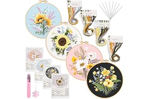 YALINKA 4 Sunflower Embroidery Kits for Beginners with Embroidery Patterns, DIY Cross Stitch Kit for Adult with Instructions, Plants Flowers Embroidery Clothes Include Embroidery Hoops Threads Needles