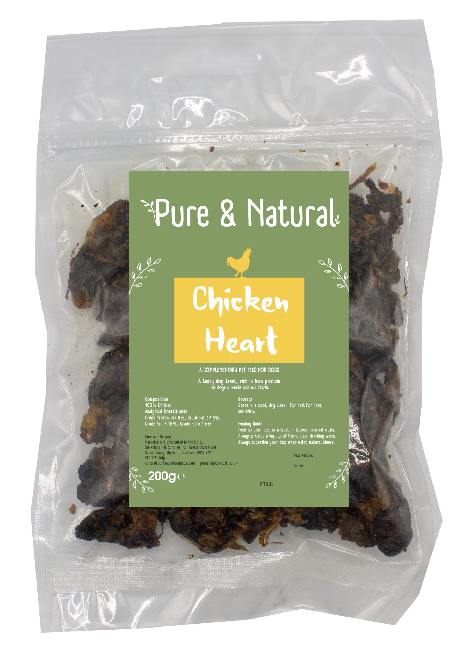 Pure & Natural Dog Chews Chicken Hearts 200g - Grain Free Dog Treats, Chicken Jerky for Dogs, Dog Chews Long Lasting Natural Dog Treats