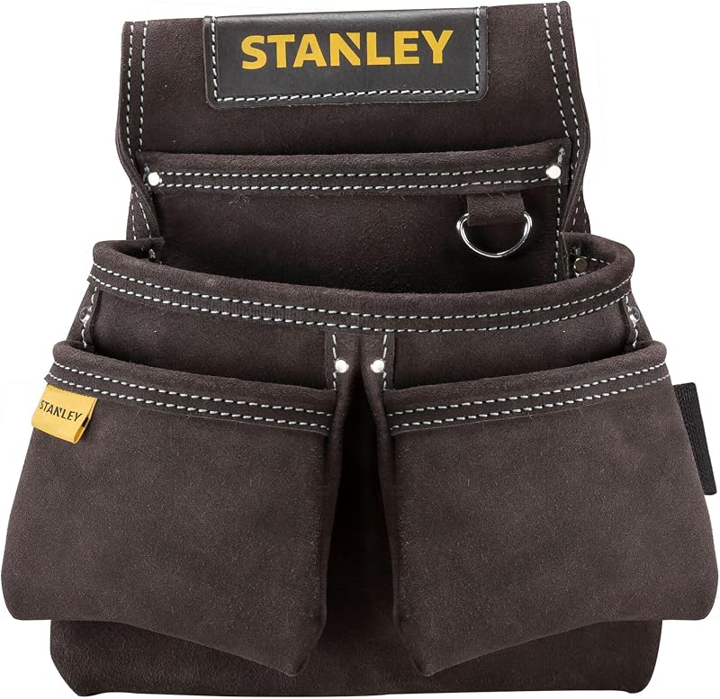 STANLEY Leather Tool Belt Pouch Double Pocket Organiser Tools Small Parts