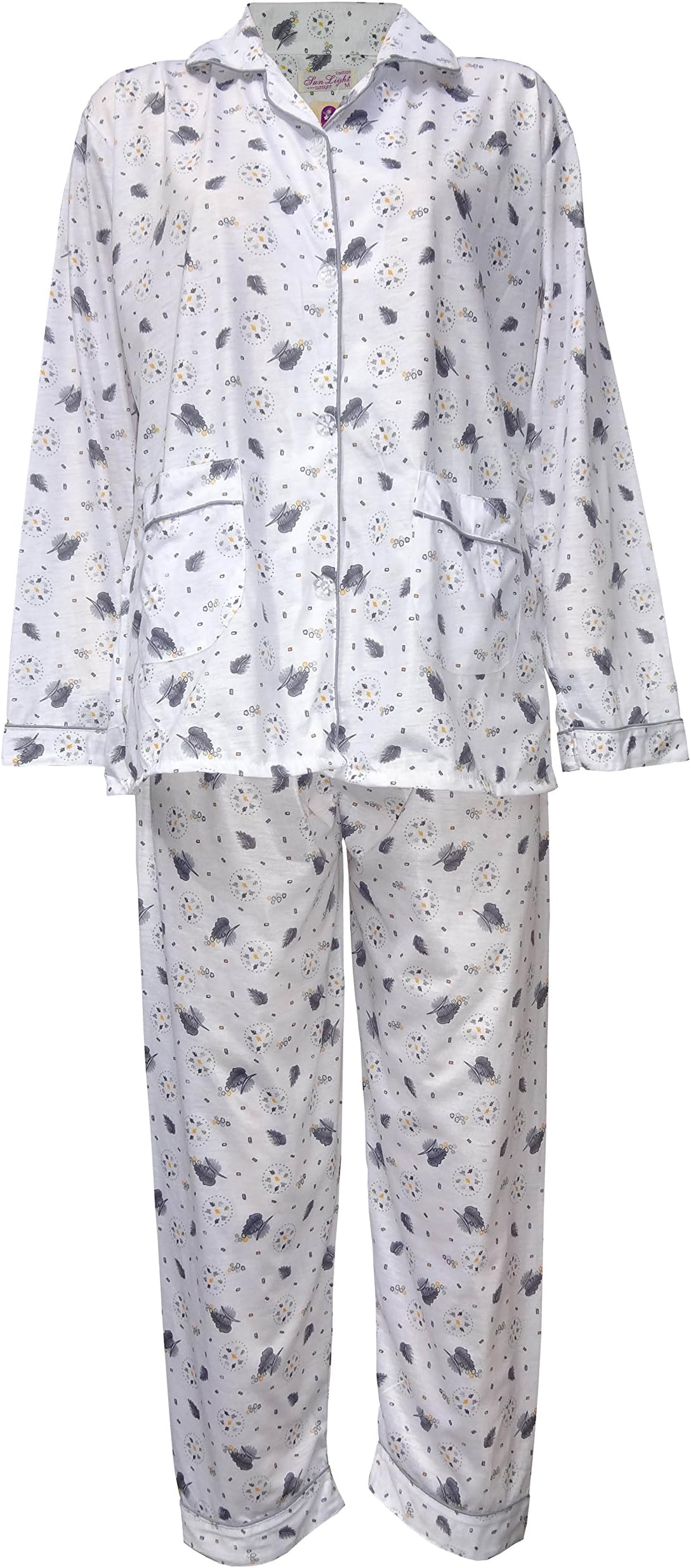femiss Womens Pyjamas Flower Print Pjs Night Suit Nighty Cotton Revere Collar 8-18 (261)
