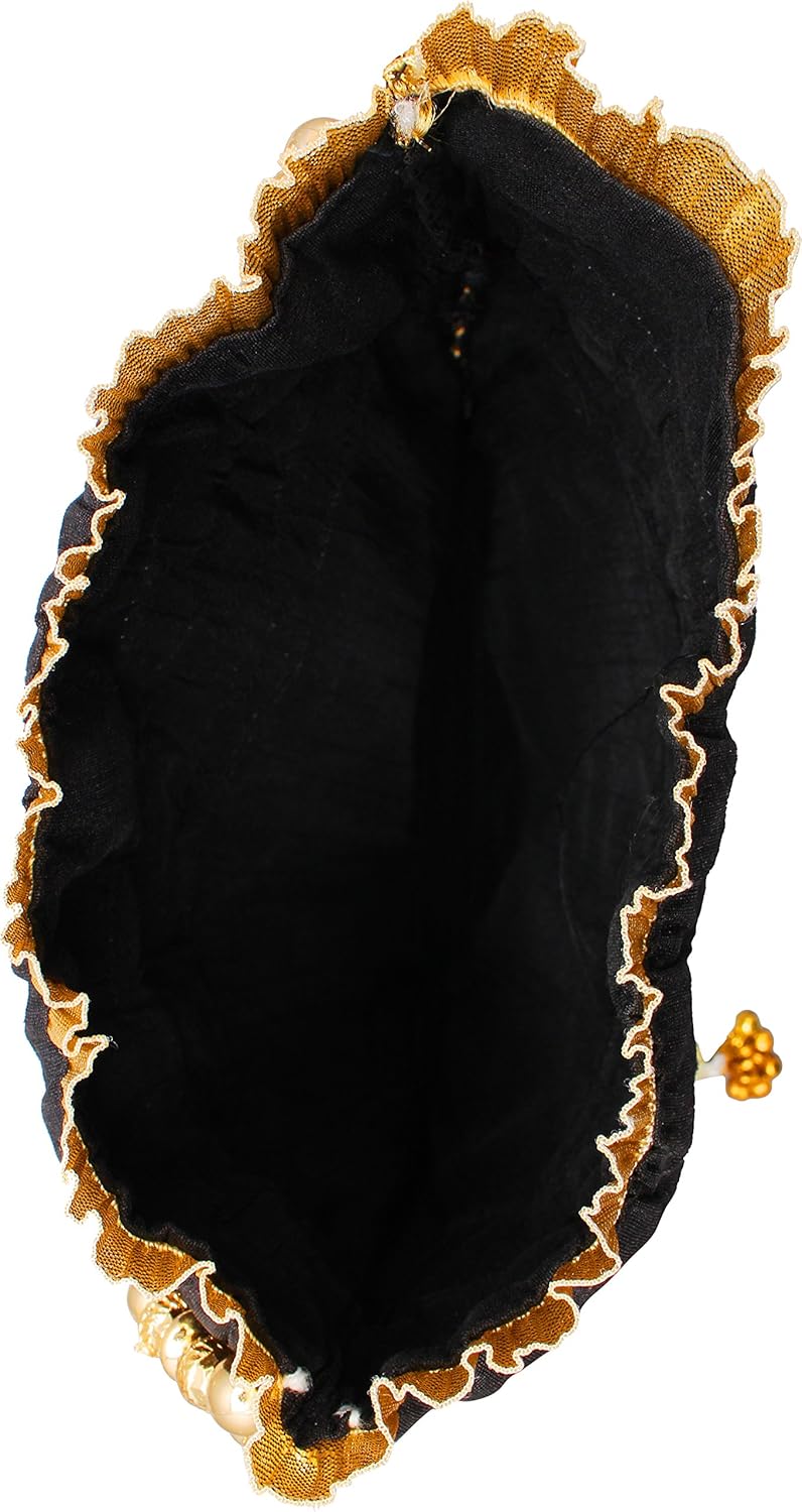 bombay haat women's silk black rajasthani gota potli bag