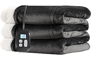 Eydna Couverture chauffante électrique en flanelle douce avec 10 réglages de chaleur et arrêt automatique en 1 à 12 heures, l