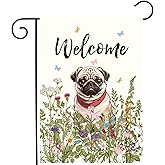 Spring Summer Flower Garden Flag Pug Outdoor Flag Floral Dog Garden Flags for Outside Small Yard Welcome Flags 12x18 Double Sided