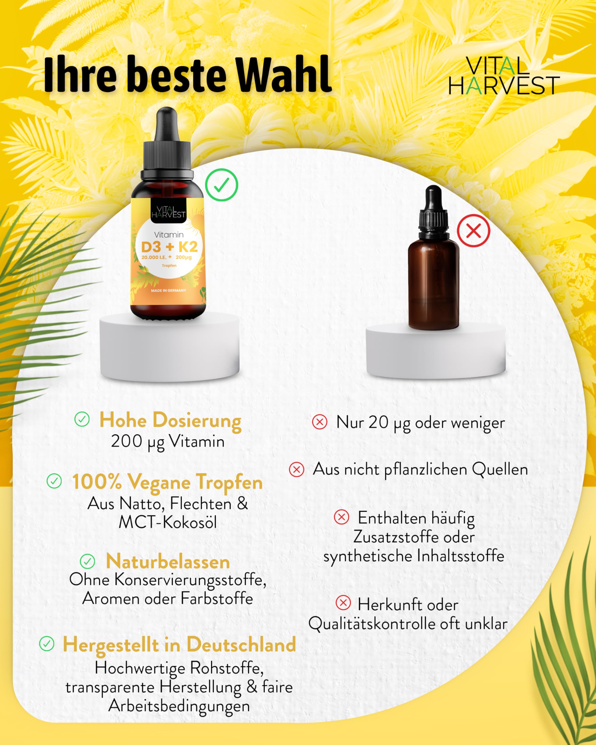 Vital Harvest® Premium Vitamin D3 K2 Tropfen 5.000 IE 30ml | Depot mit D3 & K2 MK-7 | Veganes Vitamin D3 + Vitamin K2 MK7, laborgeprüft in Deutschland hergestellt - ohne Zusatzstoffe (30ml) 8