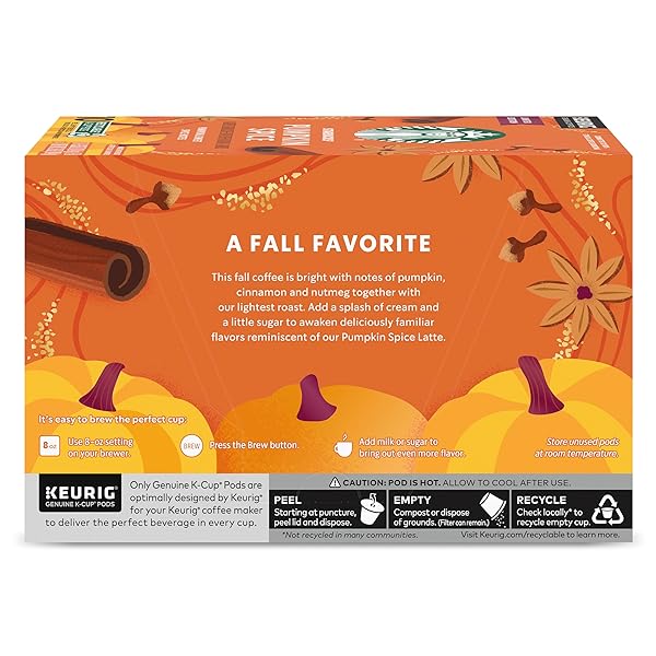 STARBUCKS K-CUP COFFEE PODS, PUMPKIN SPICE NATURALLY FLAVORED COFFEE FOR KEURIG COFFEE MAKERS, 100% ARABICA, LIMITED EDITION, 1 BOX (10 PODS)
