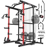 SPORTSROYALS Power Rack, Multi-Functional Power Cage, Squat Rack with Pulley System &amp; LAT Pull Down, Workout Cage with J Hooks for Home Gym
