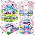120PCS Dollhouse Party Supplies Cartoon Themed Cute Purple Party Decorations for Girl Happy Birthday Tableware Set Plates Napkins Cups Set for 20 Guests