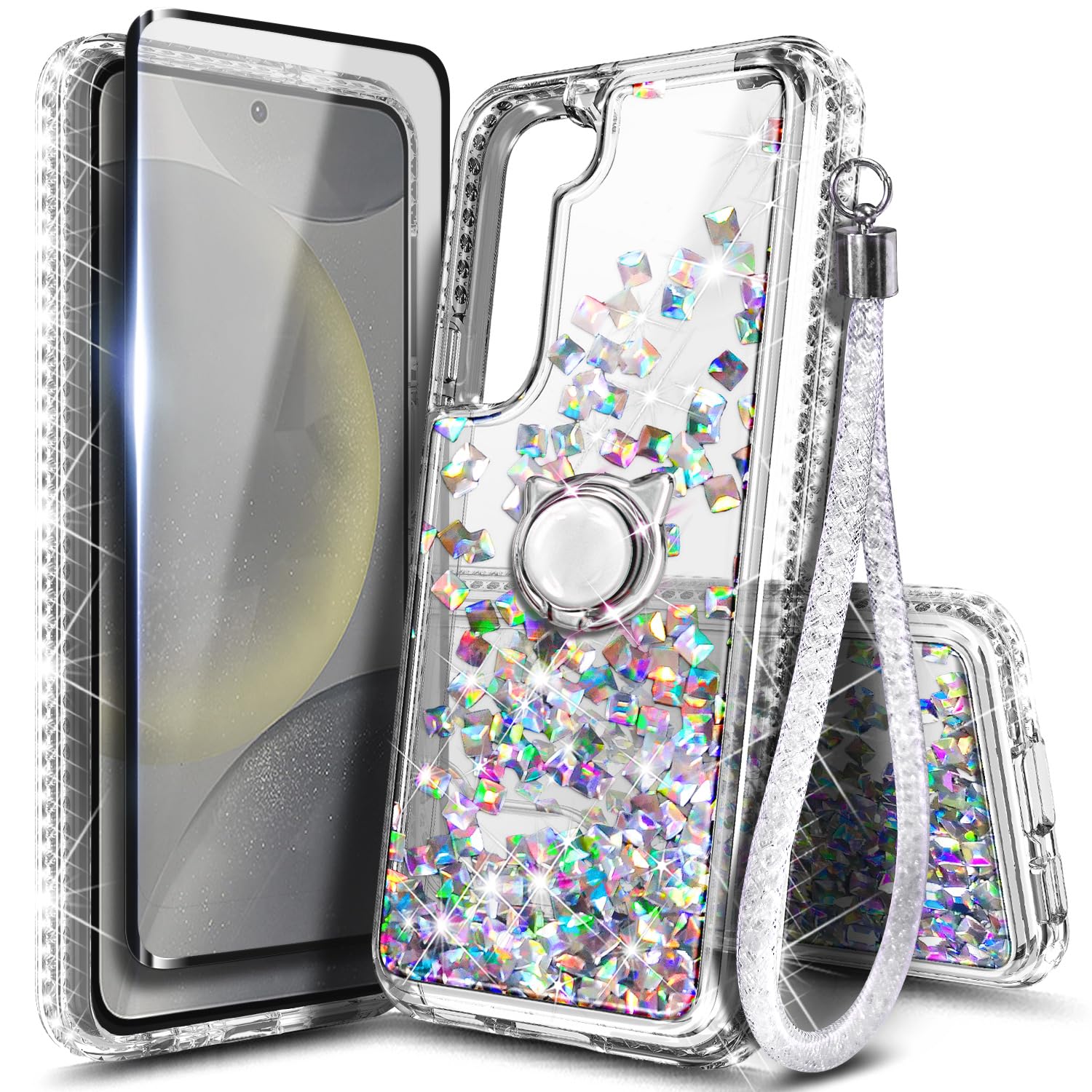 Photo 1 of NGB Designed for Samsung Galaxy S23-FE Case, Crystal Gem | Glitter Liquid Sparkle Cute Cover for Women Girls Kids | with Screen Protector & Ring Holder & Wrist Strap Lanyard