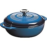 Lodge 3 Quart Enameled Cast Iron Dutch Oven with Lid – Dual Handles – Oven Safe up to 500° F or on Stovetop - Use to Marinate, Cook, Bake, Refrigerate and Serve – Caribbean Blue