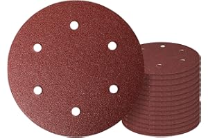 9 Inch 6 Hole Sanding Disc, GOH DODD 40 Grit 15 Pieces Hook and Loop Sandpaper Aluminum Oxide Sanding Pads Sand Paper for Dry