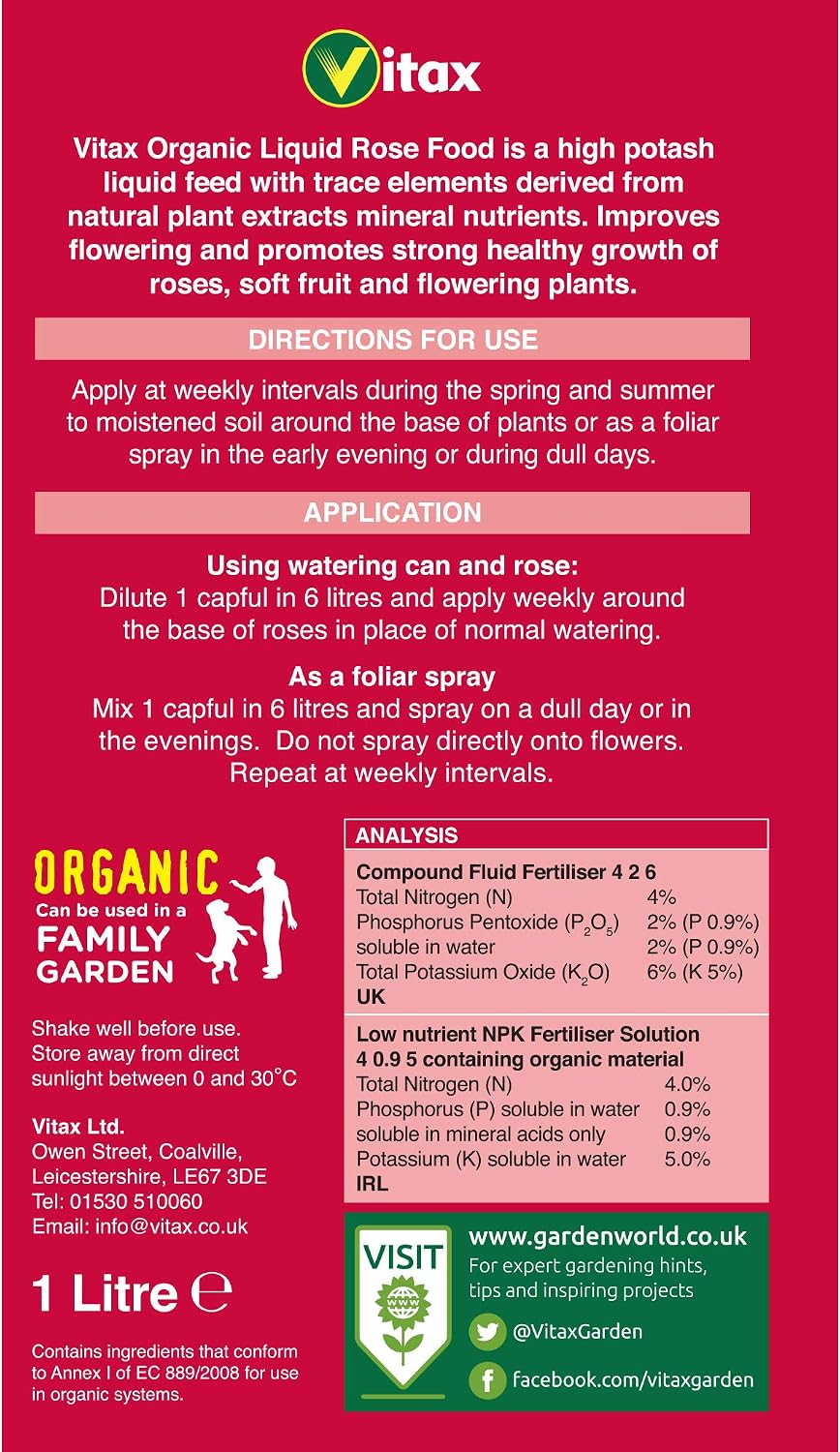 Vitax Organic Rose Food Liquid Fertiliser, Natural, 1 Litre - Image 3
