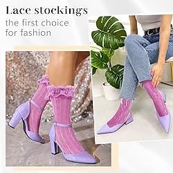 MKYSZLT Purple Lace Socks for Women,Ruffled Frilly