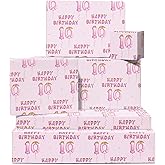 CENTRAL 23 Happy Birthday Wrapping Paper - 10 Year Old - 6 Sheets Pink Wrapping Paper - Girls Birthday Wrapping Paper - 10th Birthday - Comes With Stickers - Recyclable