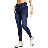 Rammus Pull on Jeggings for Women High Waisted Crossover Stretchy Skinny Jeans Tummy Control Denim Leggings