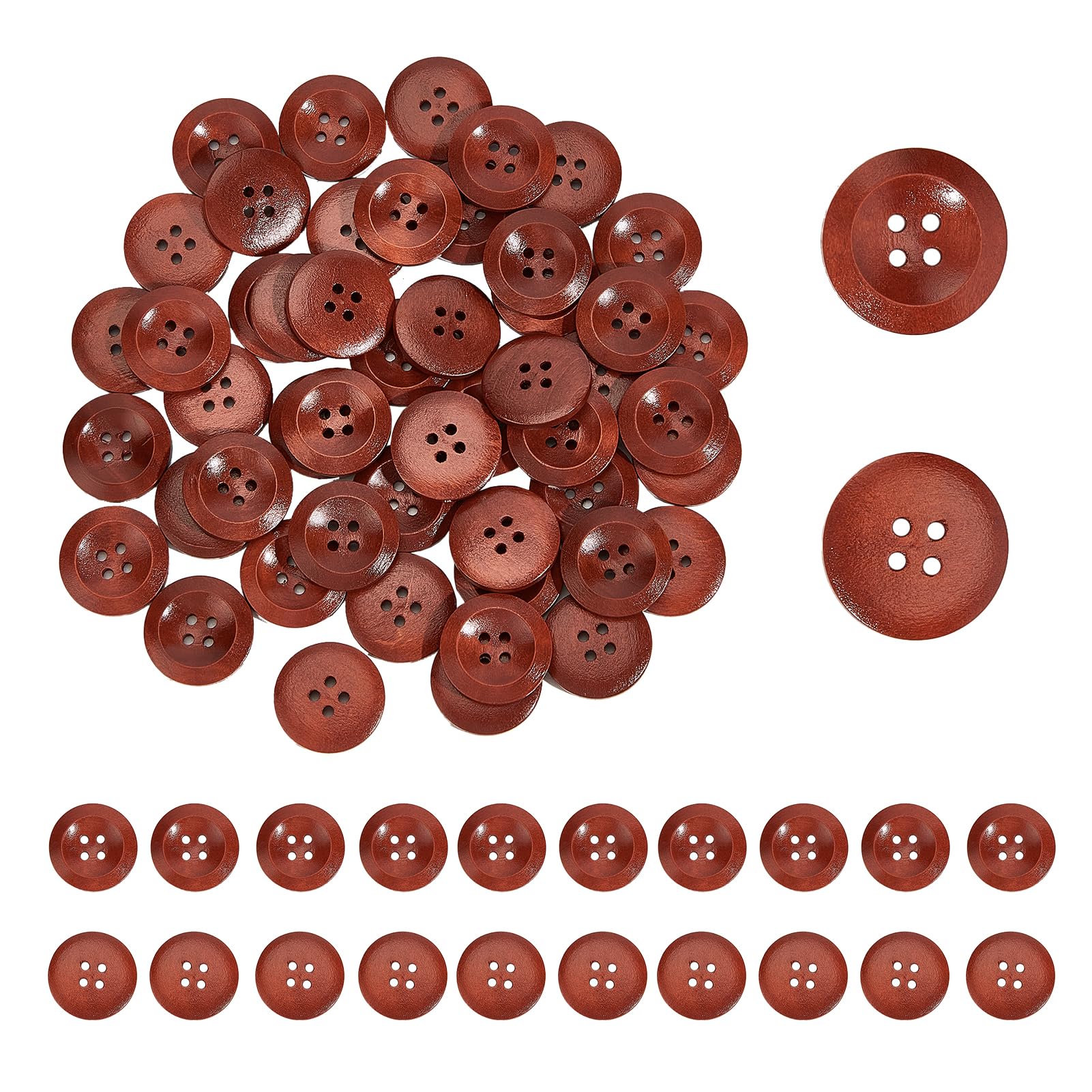 NICENEEDED 50 Pcs Wooden Buttons, 23mm Round Sewing Button, 4 Hole Decorative Wood Buttons Handmade Ornament Buttons Polished Classic Wooden Buttons for Buttons Crochet Projects Crafts