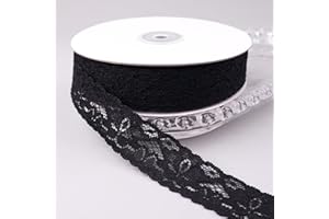 GXTIZAS Black Lace Ribbon Elastic lace Fabric 1" Wide x 28 Yards Vintage Pattern Lace Ribbon for Crafts Gift Wrapping Flower Design Sewing