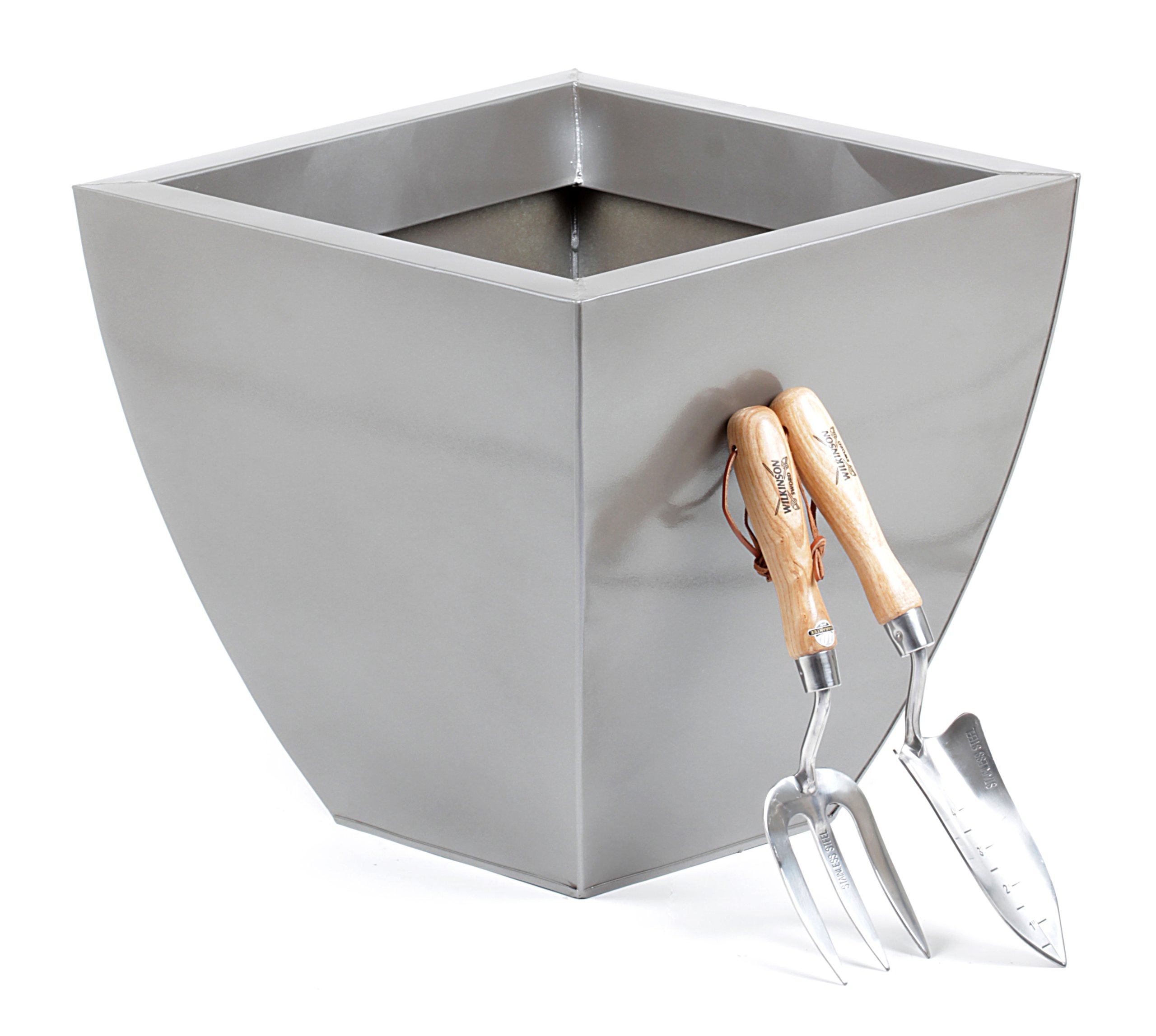 Portofino Collection 40cm Graphite Grey Galvanised Steel Curved Tapered Square Planter