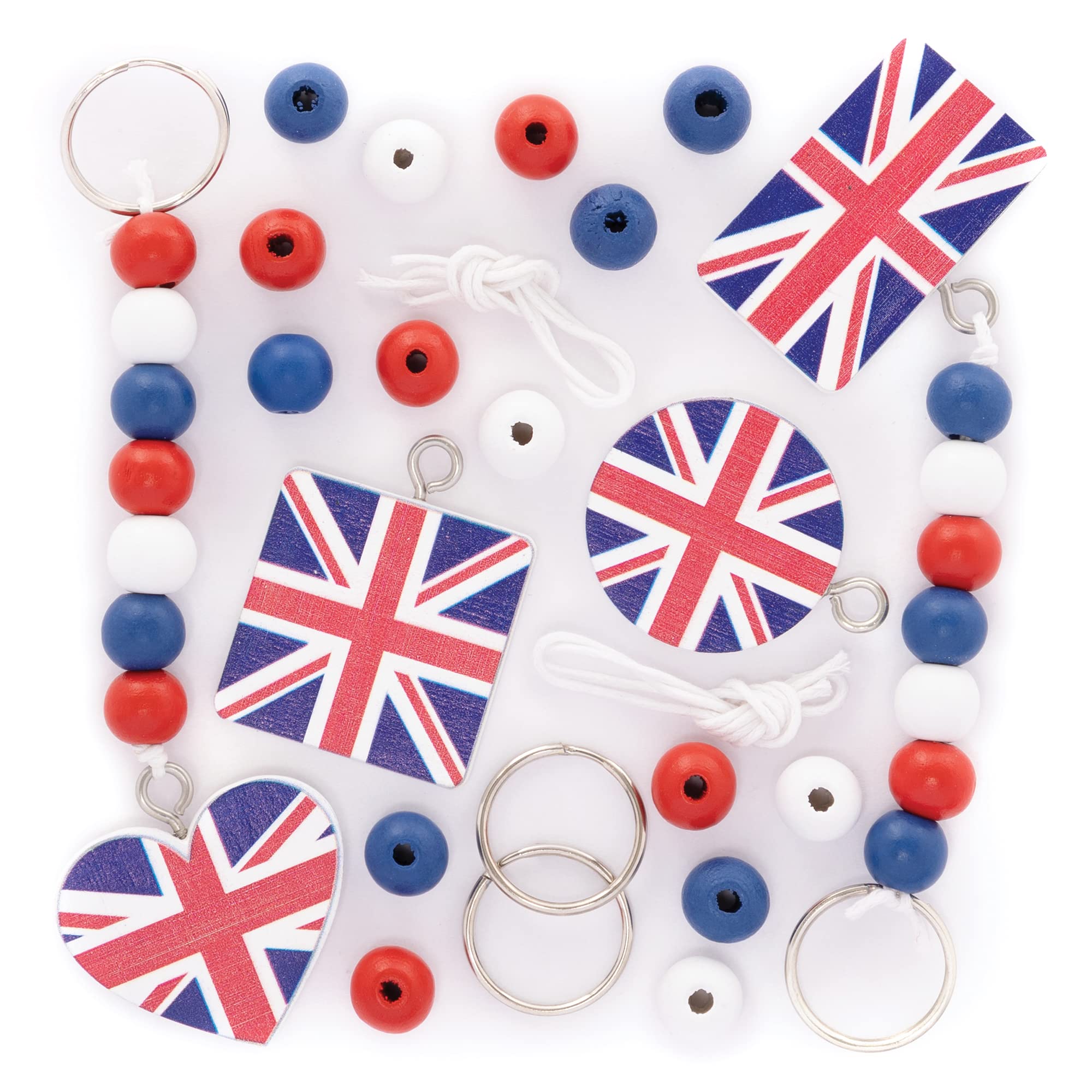 Baker Ross PJ129 Union Jack Keyring Bag Dangler Kit for VJ Day 80th Anniversary - Pack of 4, British Craft and Party Bag Filler for Kids