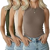 Velvelhall 3 Pack Women's Ribbed Tank Tops Sleeveless Cotton Casual Knit Slim Shirts Crew Neck Summer Basic Tops