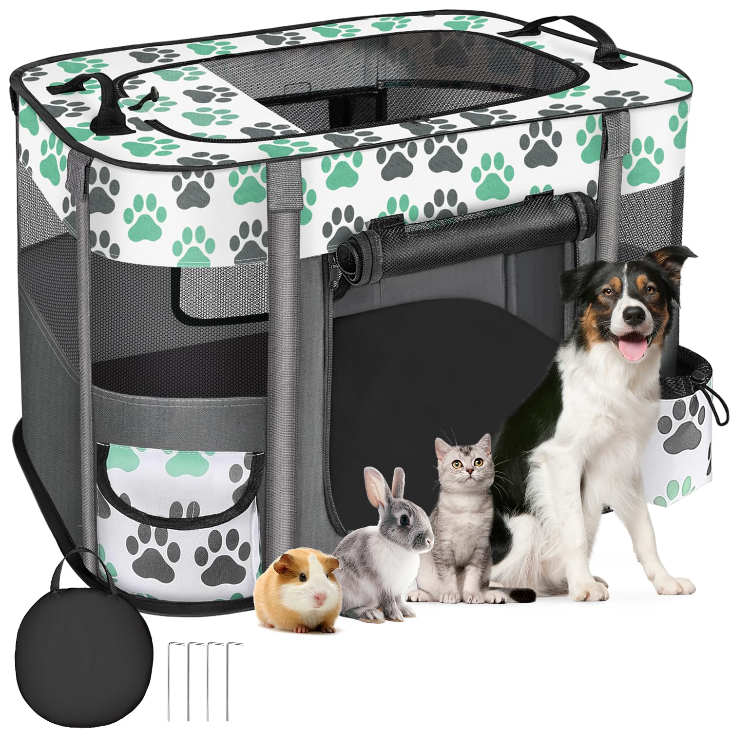 Eyein Dog Playpen, Foldable Portable Pet Dog Cat Playpen for Indoor Outdoor, 600d Oxford Kennel Kitten Cat Crate, Breathable Visible Tent Cage for Puppy Rabbits Hamster Small Animals (70 * 55 * 45cm)