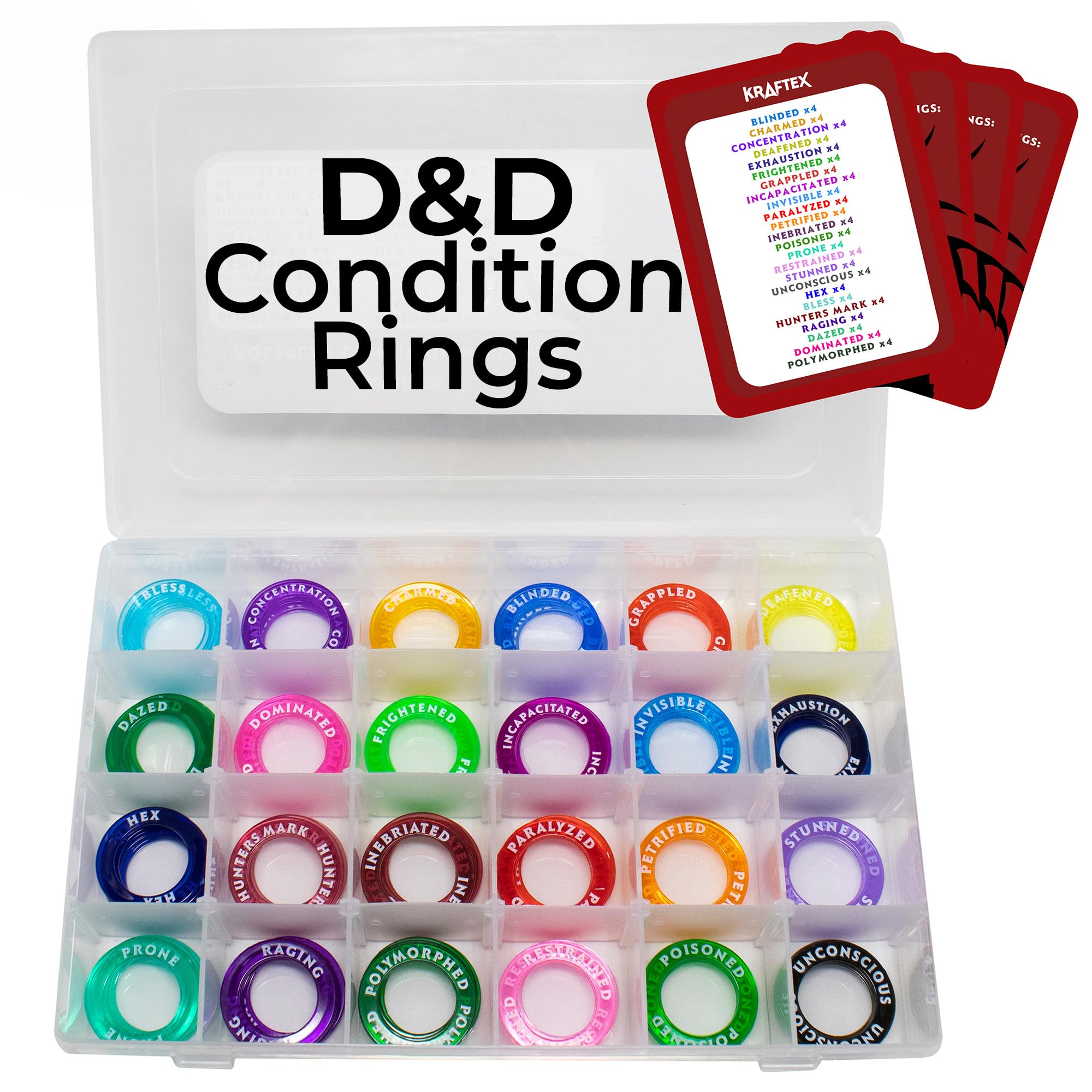 Kraftex DND Condition Rings [96pcs]: Accessories for Dungeon Masters to Track Spell Effects. Condition Markers D&D Accessories use as DND Tokens, Ring Status Markers or DM Tools.