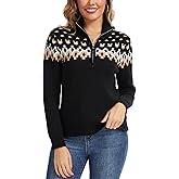 Anienaya Women's Fair Isle Sweater Quarter Zip Turtleneck Casual Slim Fitted Knitwear Lightweight Fall Winter Pullover Tops