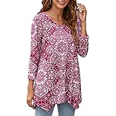ENMAIN Womens Tunic Tops 3/4 Sleeve Dressy Casual Plus Size Tunic To Wear With Leggings Swing Shirt Loose Fit Blouses