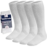 Debra Weitzner Diabetic Socks for Men and Women Over the Calf Knee High Cotton Socks Loose Fit 4 Pairs