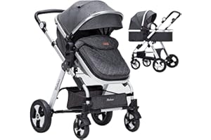 Blahoo Baby Stroller for Newborn, 2 in1 High Landscape Stroller, Foldable Aluminum Alloy Pushchair with Adjustable Backrest.Adjustable Awning, Variable Seat and Recliner(Black)