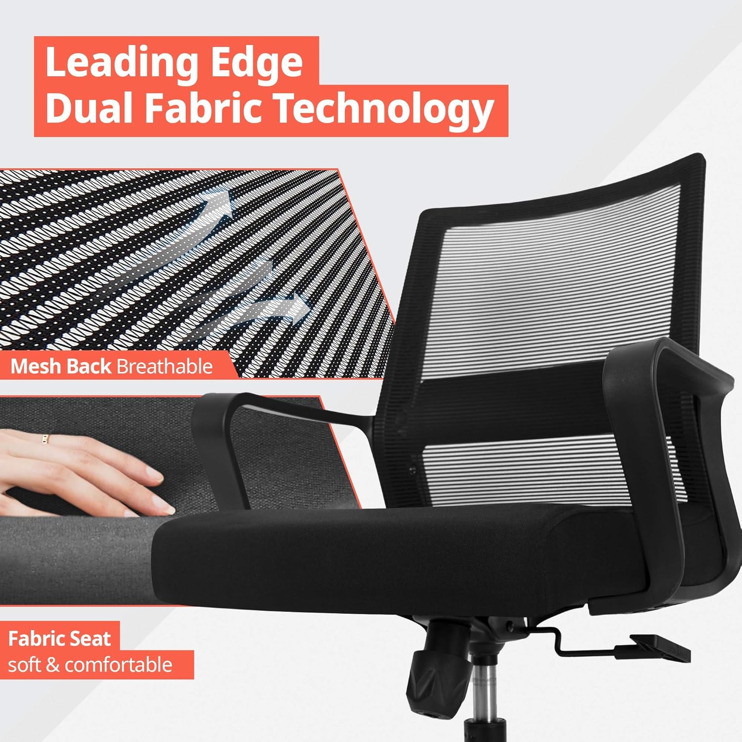 NEO CHAIR Office Chair Ergonomic Desk Chair Mesh Computer Chair Lumbar Support Modern Executive Adjustable Rolling Swivel Chair Comfortable Mid Black Task Home Office Chair, Black-Fabric: Furniture & Decor