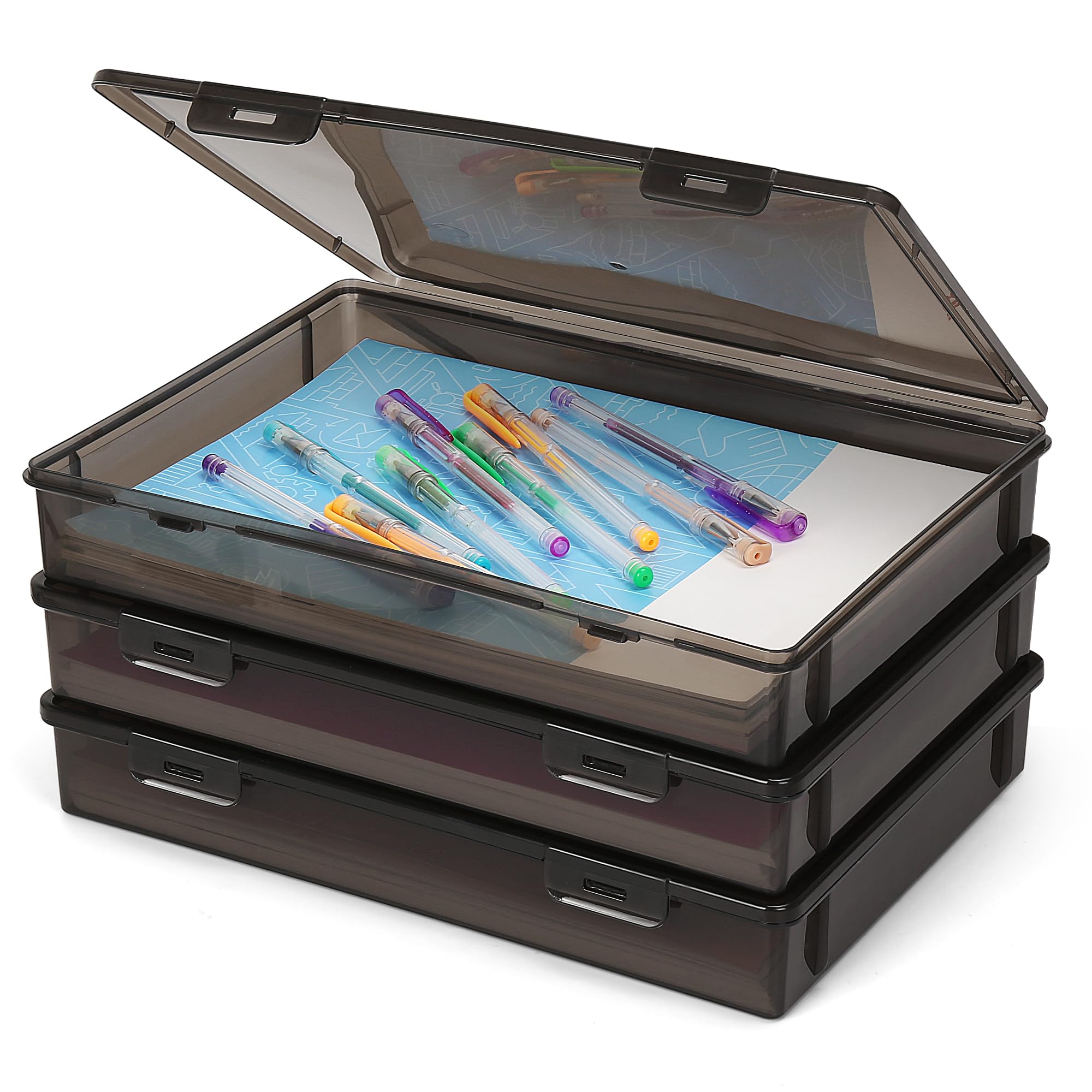 Photo 1 of 3 Pack A4 Paper Organizer Box, Plastic Scrapbook Paper Organizer Portable Storage Containers for A4, 8" x 10" Photo , Board Game, Craft Art Supplies, Document, Magazine, Int.: 12.2 x 8.46 x 1.85in