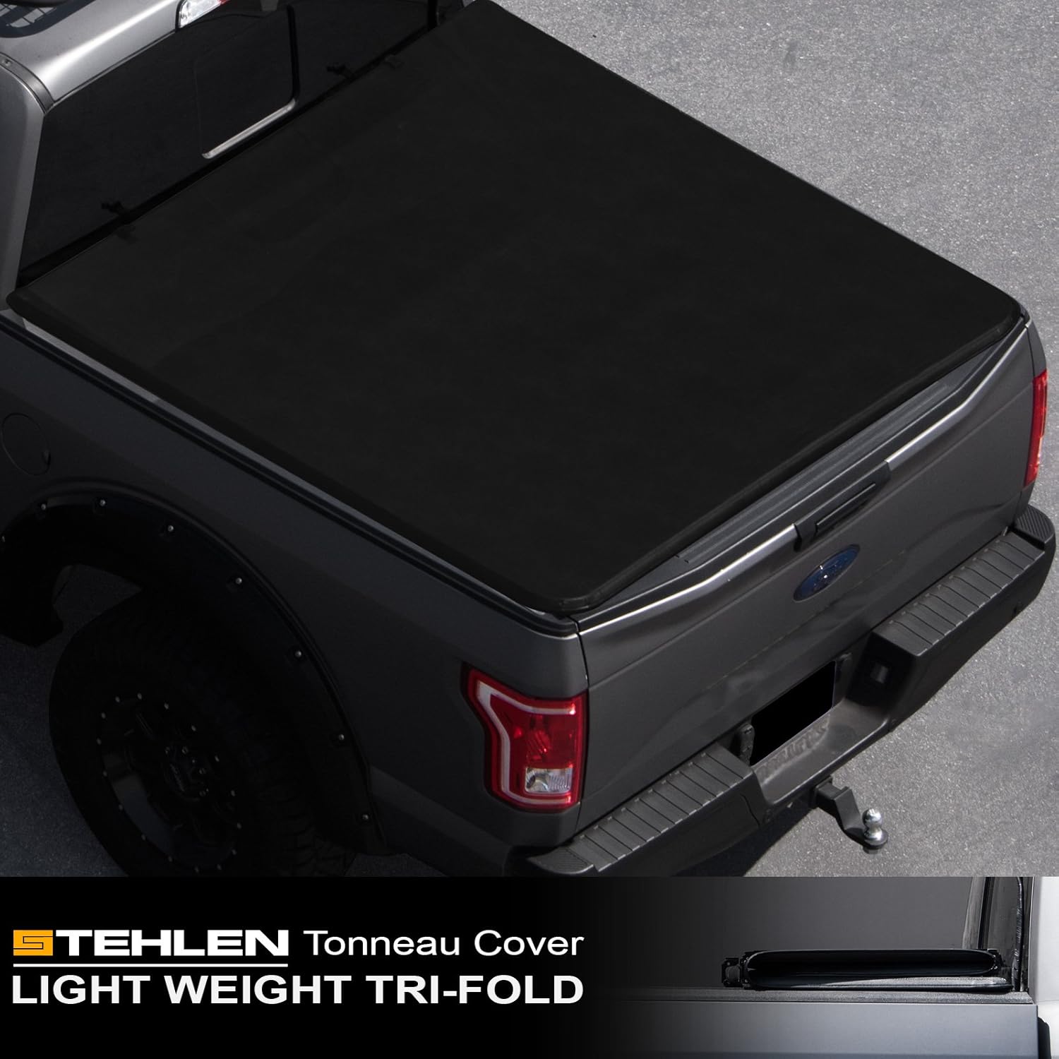 Amazon Com Stehlen 714937189768 Lightweight Hard Tri Fold Tonneau Cover Black For 2015 2021 Ford F150 8 Feet 96 Long Bed Automotive