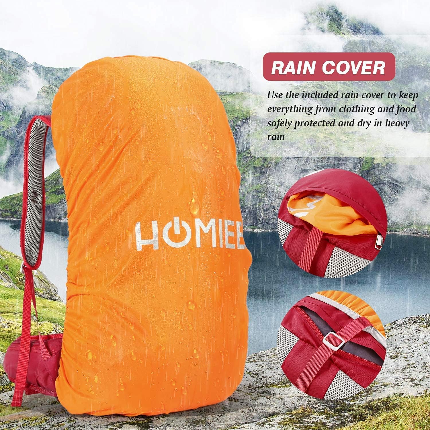 HOMIEE 50L Hiking Backpack with Rain Cover Internal Frame Backpacking Backpack for Outdoor Sport Climbing Camping: Sports & Outdoors