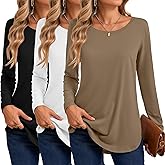 Evervibe 3 Pack Women's Long Sleeve T Shirts, Crewneck Side Split Tops, Round Hem Pullover Shirts, Loose Casual Tunic Tops