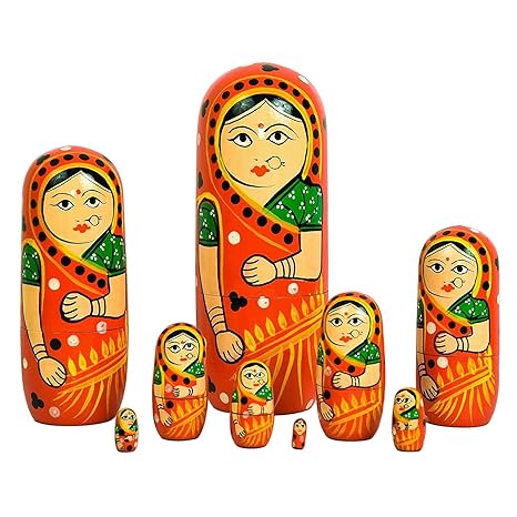 ITOS365 Wood Nested Dolls (8 x 3.5 x 2.5, Red)
