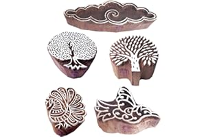 ROYAL KRAFT Attractive Motif Bird and Tree Wooden Printing Stamps (Set of 5)