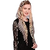 PAMOR Triangle Lace Veil Mantilla Cathedral Head Covering Chapel Veil for Mass Wedding Bridesmaids