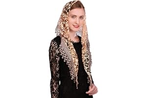 PAMOR Triangle Lace Veil Mantilla Cathedral Head Covering Chapel Veil for Mass Wedding Bridesmaids