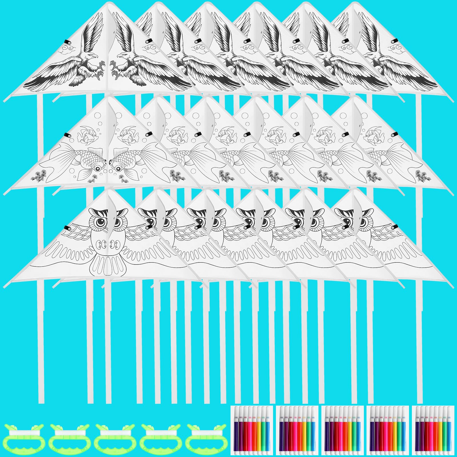 Photo 1 of 20 PCS DIY Color Filled Kite for Kids Kite Making Kit Bulk, Painting Kites, Decorating Coloring Kite Party Pack, Extremely Easy to Fly Kite for Beginner with 10 Painting Pens for Outdoor Activities