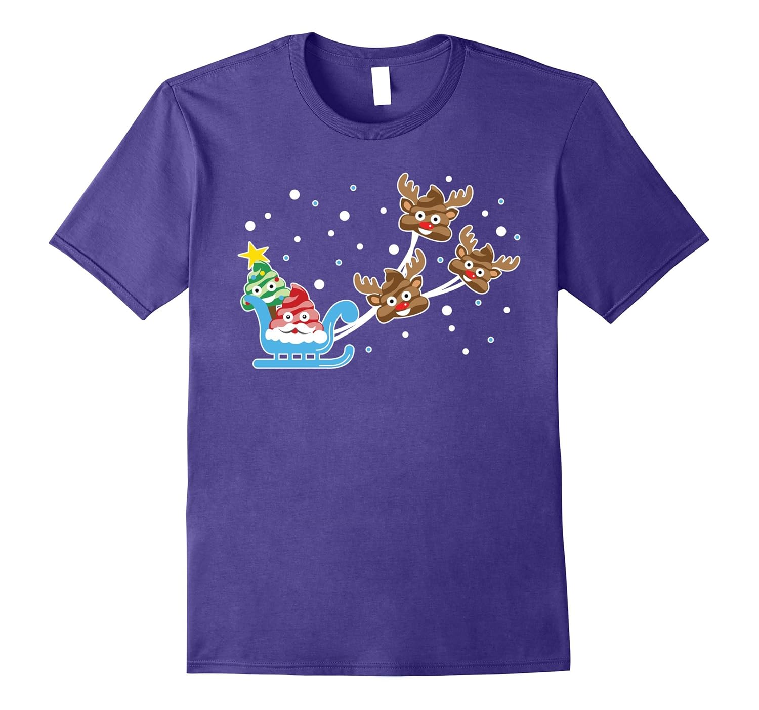 Christmas Poop Emoji T-shirt with Santa, Deer and Tree-Rose