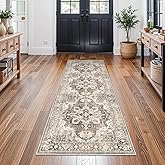 Washable Hallway Runner Rug 2x6: Soft Kitchen Rug Non Slip Rug Runner with Rubber Backing for Living Room Bedroom Bathroom Non Shedding Farmhouse Carpet Runner Rug (Beige, 2X6)