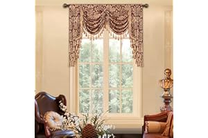 Loom and Mill Luxury Jacquard Waterfall Valance for Living Room, Classic Floral Damask Swag Valances with Tassels, Burgundy Red Swag Curtains for Bedroom Window Christmas Decoration(W59Inch,1 Panel)