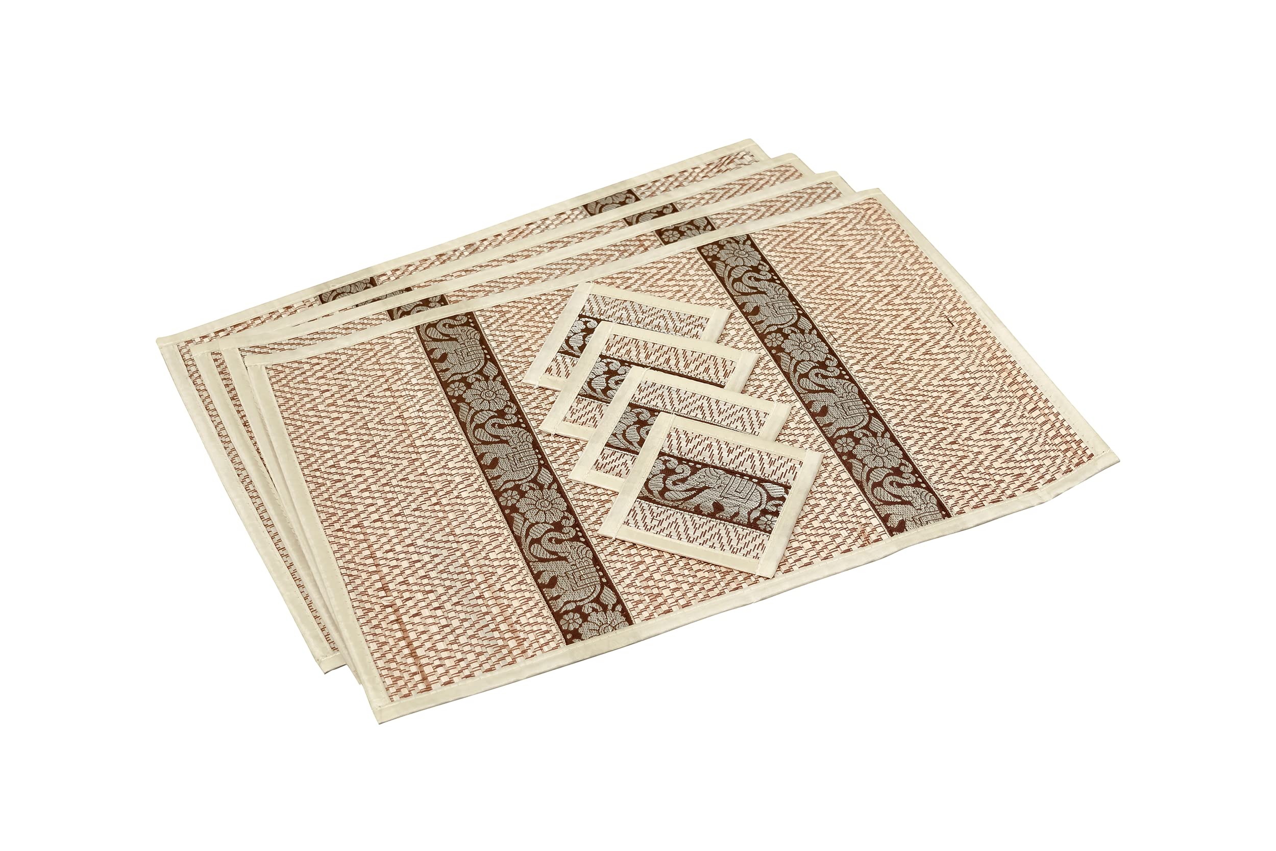 Cccollections Hand-Woven Table Placemats & Coasters Set for Everyday Dining | Thai Style Wicker Placemats Alternative to Plastic Heat Resistant - 4 Pcs
