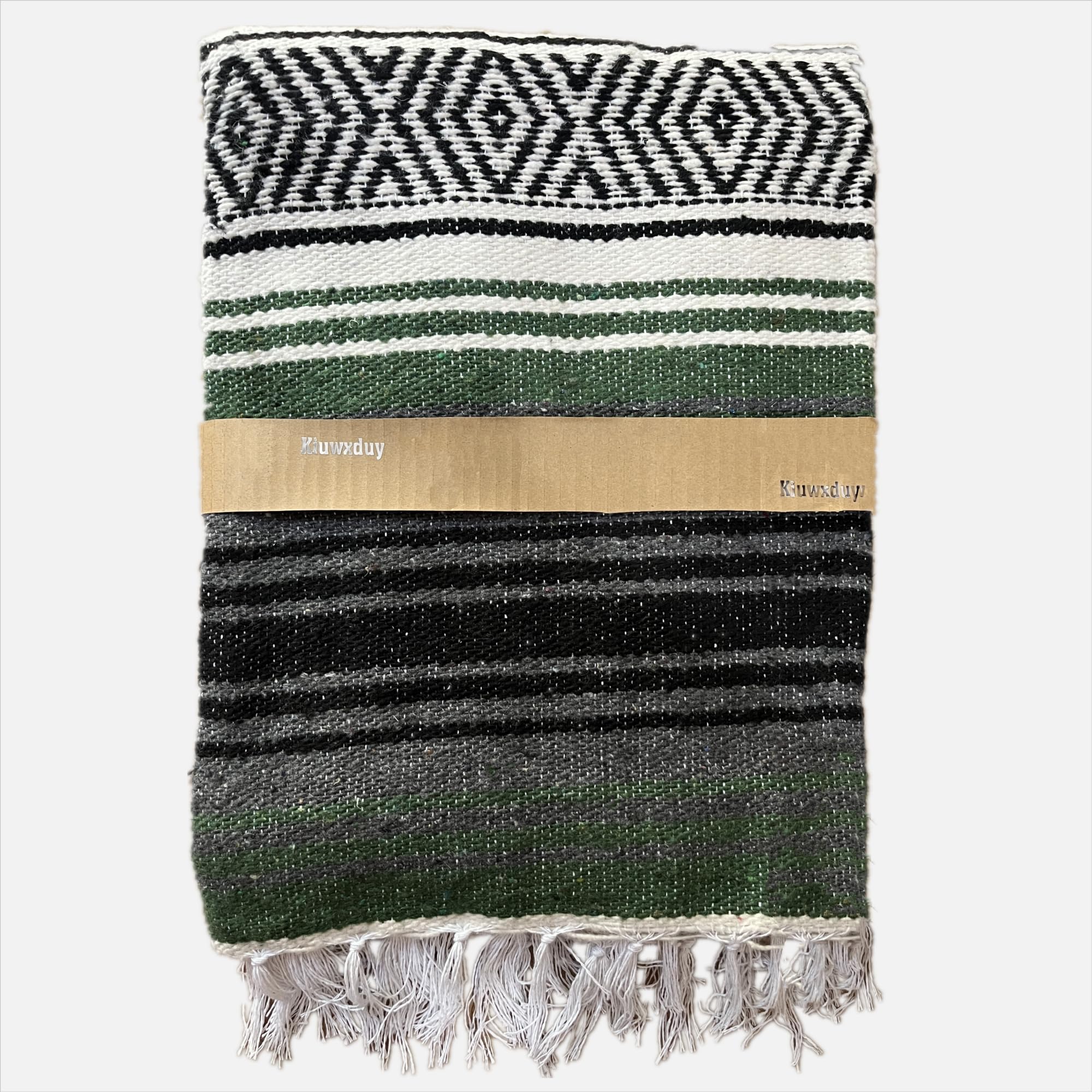 Kiuwxduy Mexican Manual Knitted Blanket Sofa Throw Meditation Yoga Mat Boho Outdoor Camping Picnic Festival Blanket (Green, 130 cm × 180 cm)
