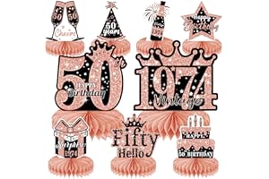 MAOYUES 9Pcs 50th Birthday Decorations Honeycomb Centerpieces for Women, Rose Gold Pink Happy 50th Birthday Centerpieces Tables Toppers，Party Supplies，1974 Aged to Perfection Tables Topper