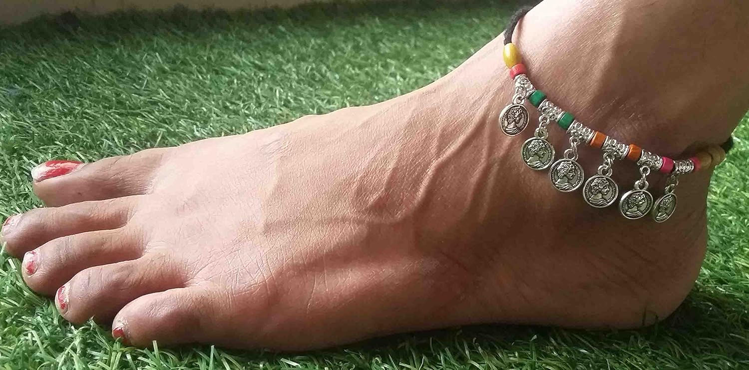 gurajri girl's lac coin thread anklet for girl's(multicolour)