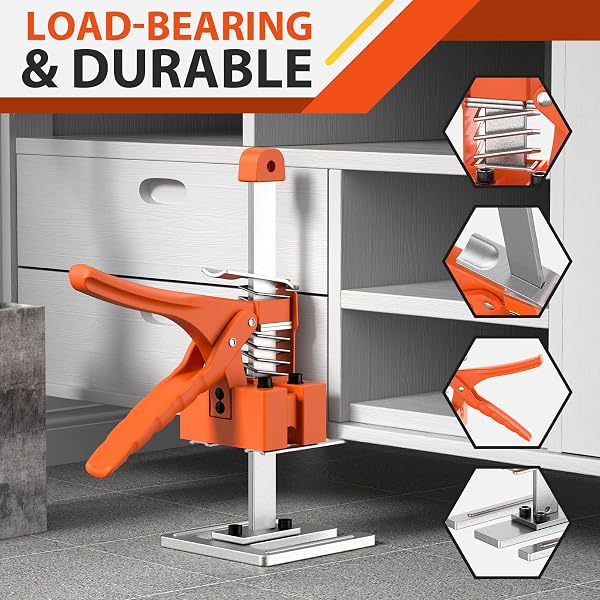JANNIRESS 2 PACK LABOR SAVING ARM JACK, 15″ HANDHELD FURNITURE LIFTER TOOL & HEIGHT ADJUSTER, 400LBS HEAVY DUTY WALL TILE & CABINET JACK YELLOW/WHITE